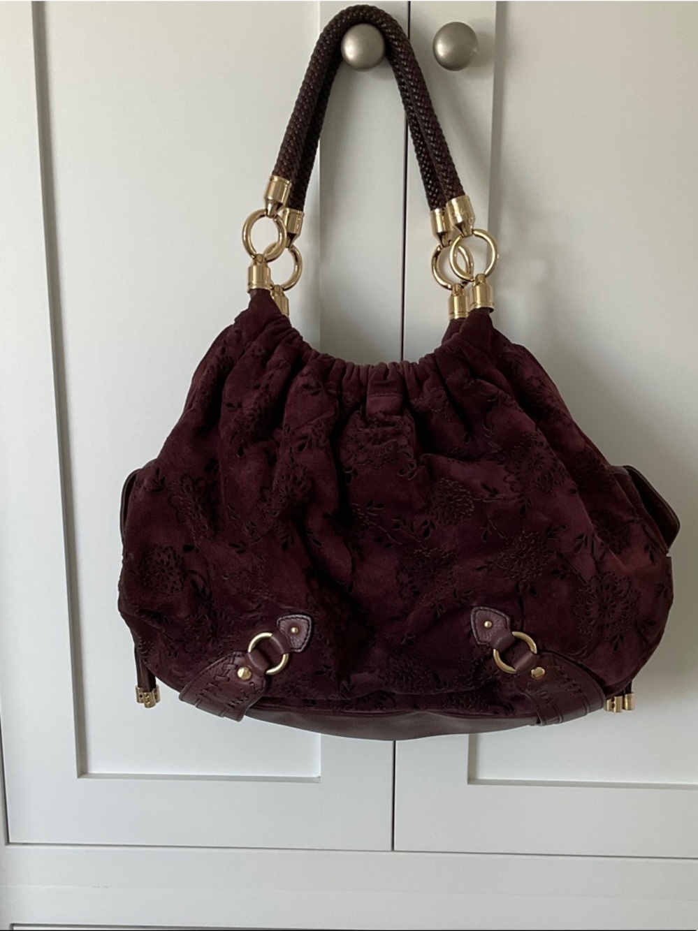 Cole Haan Burgundy/Brown Suede Hobo
